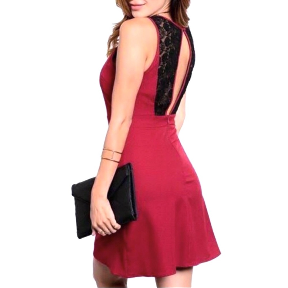 Poema Open Back 🎄Christmas Red Lace Detail Dress